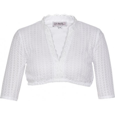 Dirndlbluse "Henriette-Linda" in weiß aus Spitze mit Stehkragen und Halbarm - Marjo