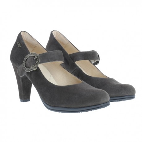 Trachten Spangenpumps  "Sarah" grau-braun von Xaver Luis