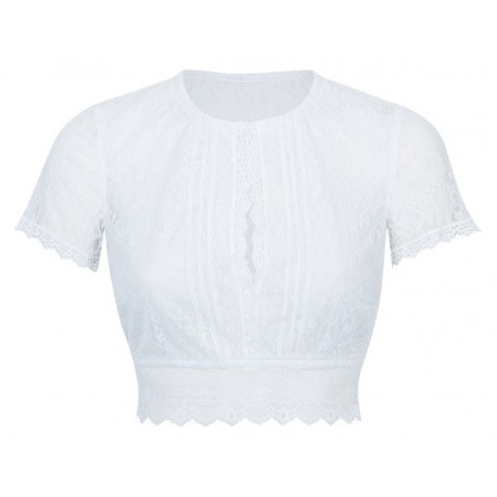 Hochgeschlossenes Spitzen Bustier in weiß mit kurzem  Arm - Waldorff