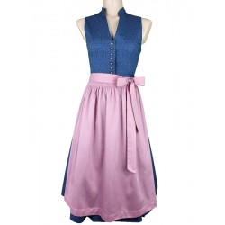 Dirndl "Zita" mit Stehkragen in rauchblau mit rosé Schürze - Wenger 70 cm