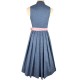 Dirndl "Zita" mit Stehkragen in rauchblau mit rosé Schürze - Wenger 70 cm