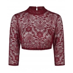 Hochgeschlossene Dirndlbluse "Barbsi" in weinrot mit 3/4 Arm von Hammerschmid