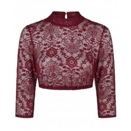 Hochgeschlossene Dirndlbluse "Barbsi" in weinrot mit 3/4 Arm von Hammerschmid