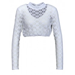 Hochgeschlossene Dirndlbluse "Babsi" in weiß mit 3/4 Arm von Hammerschmid