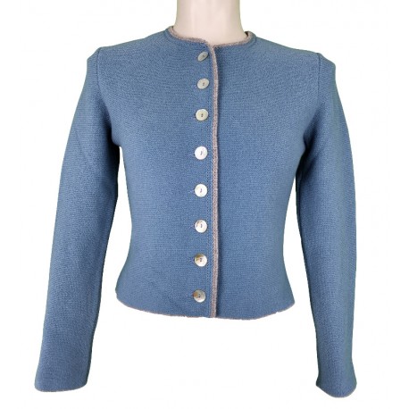 Astrifa - Strickjacke "Lachsfeld" in rauchblau mit lehm aus Merinowolle