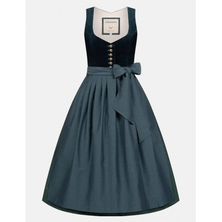 75 cm - Dirndl Janni Velvet Midnight Petrol mit Samtmieder in dunkelgrün von CocoVero
