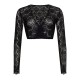 Schwarze Spitzenbluse Lana mit V-Ausschnitt und langem Arm in creme - Melega