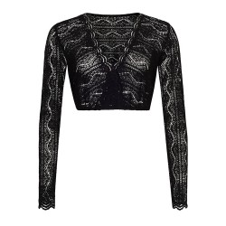 Schwarze Spitzenbluse Lana mit V-Ausschnitt und langem Arm in creme - Melega