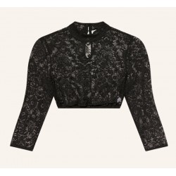 Hochgeschlossene Dirndlbluse Babsi in schwarz mit 3/4 Arm von Hammerschmid