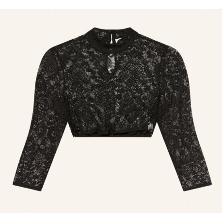 Hochgeschlossene Dirndlbluse Babsi in schwarz mit 3/4 Arm von Hammerschmid
