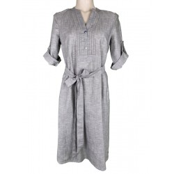 Leinen Kleid mit Pfoad in taupe - Waldorff