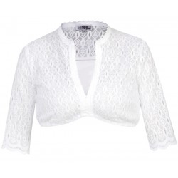 Marjo - Dirndlbluse Irmgard-Linda in offwhite aus Spitze mit Stehkragen und 3/4 Arm