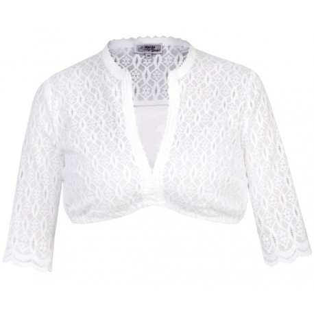 Marjo - Dirndlbluse Irmgard-Linda in offwhite aus Spitze mit Stehkragen und 3/4 Arm