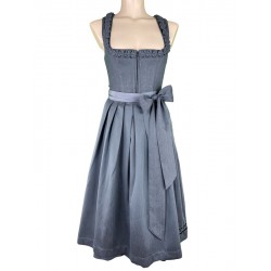 Krüger - Leinen Dirndl Solyana Blaugrau mit Froschgoscherl - 70 cm