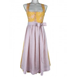 Waldorff - Baumwoll Dirndl in gelb mit rosé ohne Schürze - 80 cm
